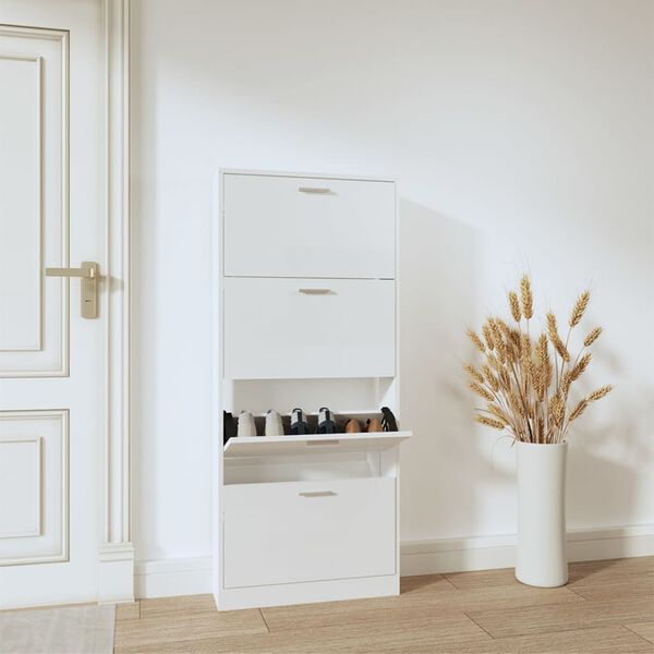 vidaXL Shoe Cabinet High Gloss White 59x17x150 cm Engineered Wood