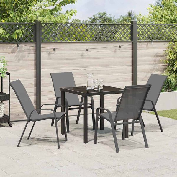 vidaXL Garden Dining Set 5 pcs Grey and Black Powder-coated Steel