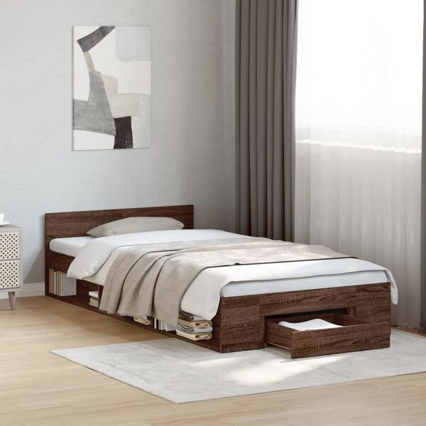 vidaXL Bed Frame with Drawer without Mattress Brown Oak 100x200 cm