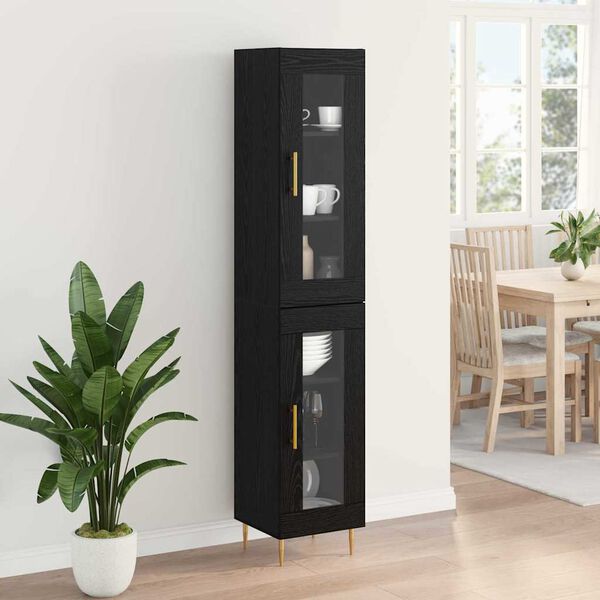 vidaXL Highboard 2 pcs Black Oak Glass