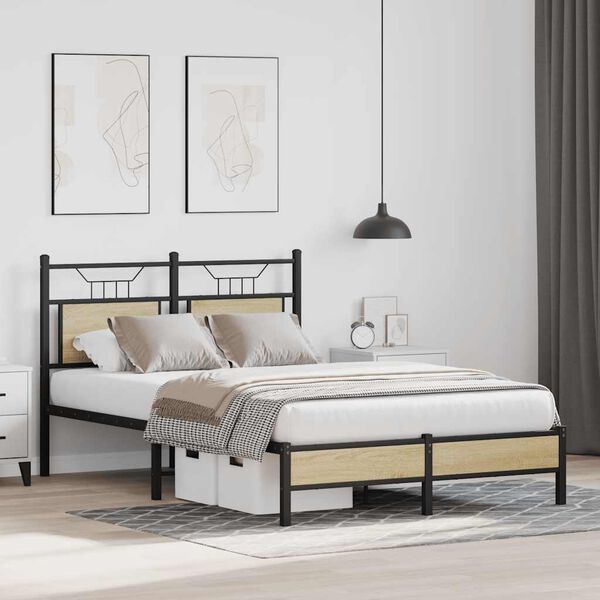 vidaXL Bed Frame without Mattress Sonoma Oak 120x190 cm Small Double Engineered Wood