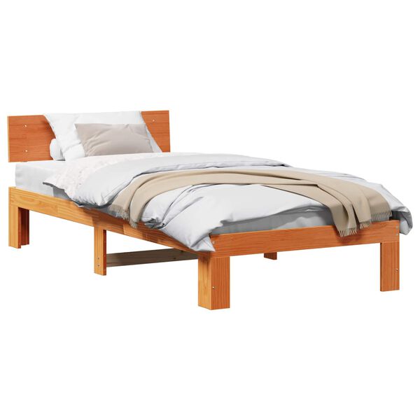 vidaXL Bed Frame with Headboard Wax Brown 90 x 190 cm Solid Pine Wood