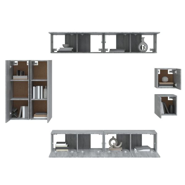 vidaXL 8 Piece TV Cabinet Set Grey Sonoma Engineered Wood
