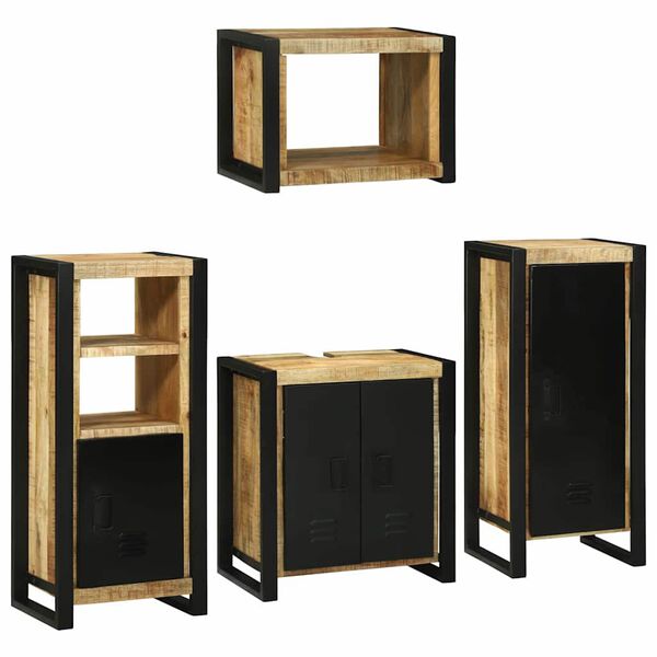 vidaXL Bathroom Furniture Set with Door 4 pcs Brown Solid Mango Wood