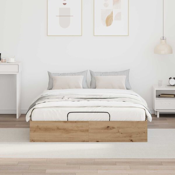 vidaXL Ottoman Bed Frame Artisan Oak 135 x 190 cm Engineered Wood