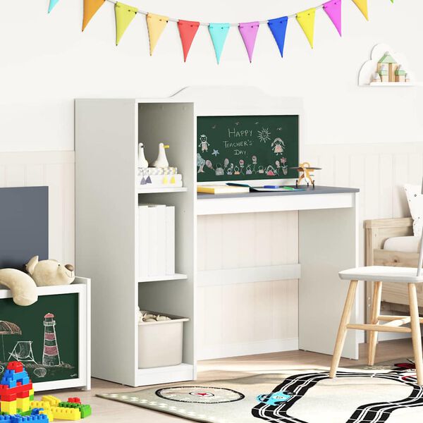 vidaXL Chalkboard Desk with Shelf White and Grey 120 x 45 x 118.5 cm