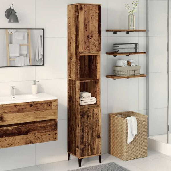 vidaXL Bathroom Cabinet Old Wood 30x30x190 cm Engineered Wood