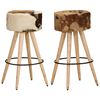 vidaXL Bar Stools 2 pcs Brown Rough Mango Wood and Real Leather