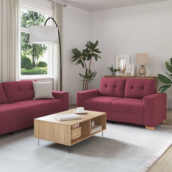 vidaXL Sofa 2 pcs Wine Red Fabric