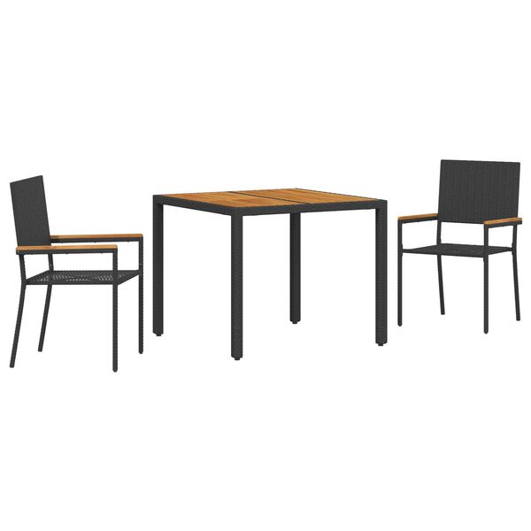 vidaXL Garden Dining Set 3 pcs Black Poly Rattan