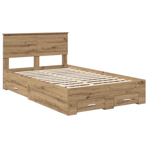 vidaXL Bed Frame with Drawer Artisan Oak 120 x 190 cm Engineered Wood