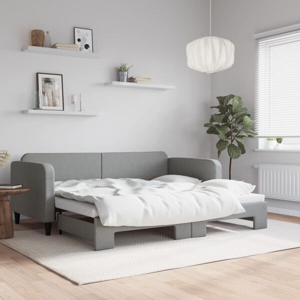 vidaXL Daybed with Trundle without Mattress Light Grey 90x190 cm Single