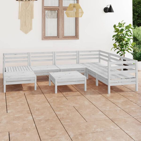 vidaXL 8 Piece Garden Lounge Set Solid Wood Pine White