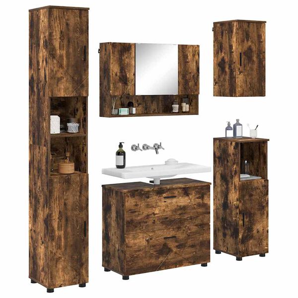 vidaXL Bathroom Furniture Set 5 pcs Smoked oak Engineered wood