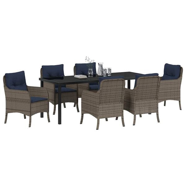 vidaXL Garden Dining Set with Cushion 7 pcs Grey Poly Rattan