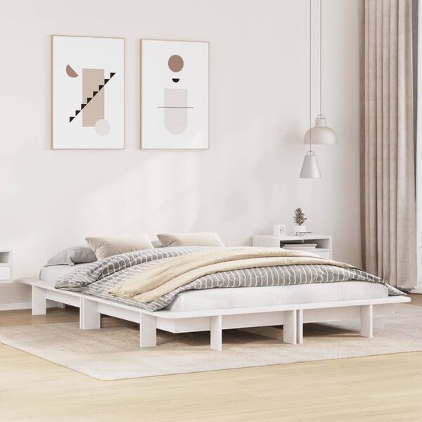 vidaXL Bed Frame without Mattress White 120x190 cm Small Double Solid Wood Pine