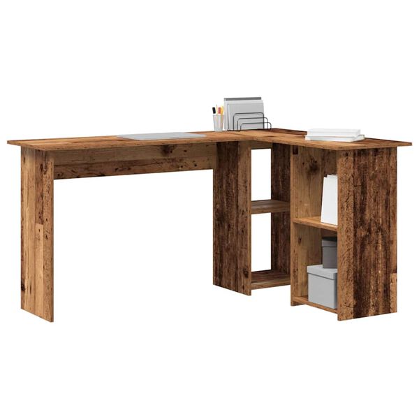 vidaXL Desk with Shelf Old Wood 142 x 102 x 73 cm Engineered Wood