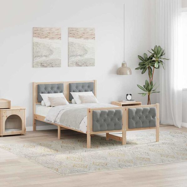 vidaXL Bed Frame Light Grey 135 x 190 cm Solid Pine Wood