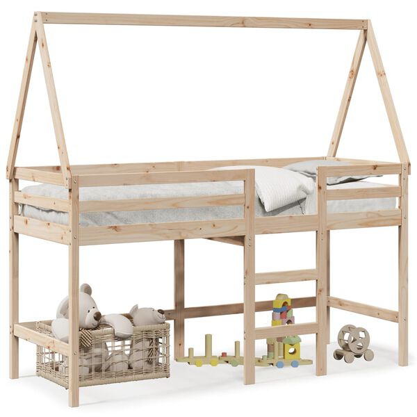 vidaXL Loft Bed with Ladder and Roof without Mattress 90x190 cm Single