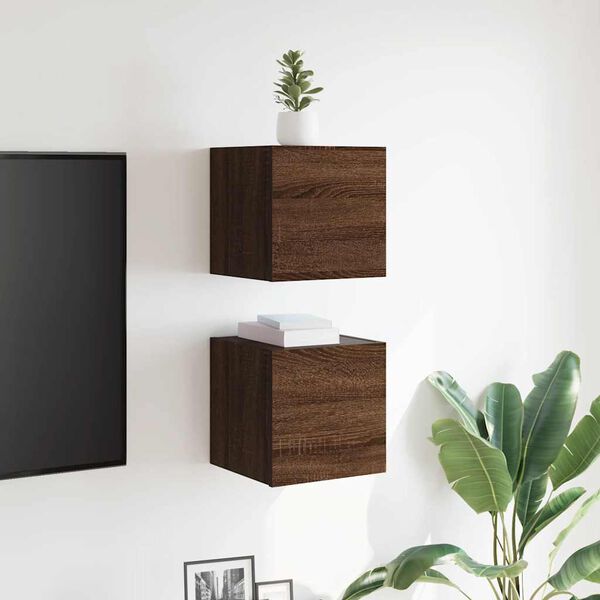 vidaXL Wall Mounted TV Cabinet 2 pcs Brown Oak 30.5x30x30 cm