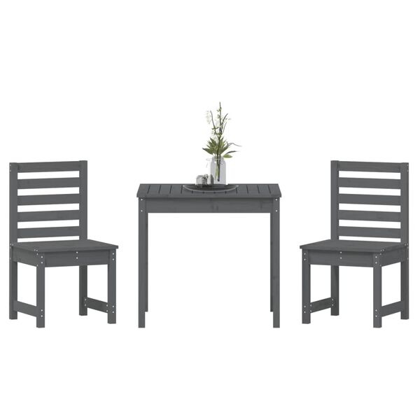 vidaXL 3 Piece Garden Bistro Set Grey Solid Wood Pine