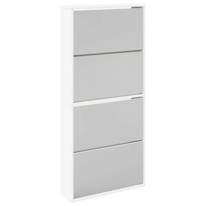 vidaXL Shoe Rack | White | Engineered wood, mirror | 63x17x134 cm | Shoe Cabinet