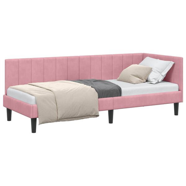 vidaXL Corner Bed Frame with Headboard Pink 80 cm x 200 cm Velvet