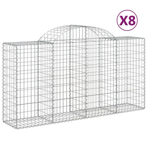 vidaXL Arched Gabion Baskets 8 pcs 200x50x100/120 cm Galvanised Iron