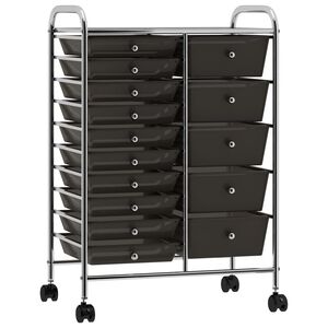 vidaXL XXL 15-Drawer Mobile Storage Trolley Black Plastic