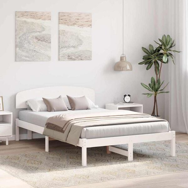 vidaXL Bed Frame with Headboard White 135 x 190 cm Solid Pine Wood