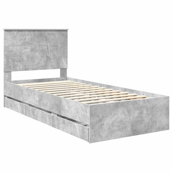 vidaXL Bed Frame with Drawer Concrete Grey 90 x 190 cm Engineer Wood