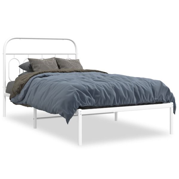 vidaXL Metal Bed Frame without Mattress with Headboard White 107x203cm
