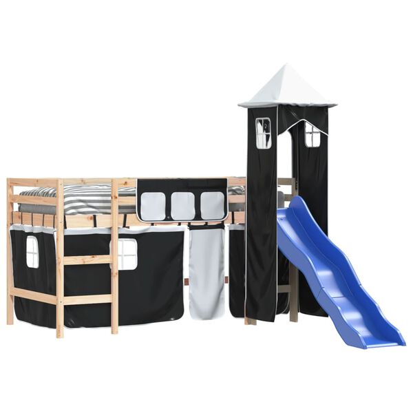 vidaXL Kids' Loft Bed with Tower without Mattress White&Black 90x200cm