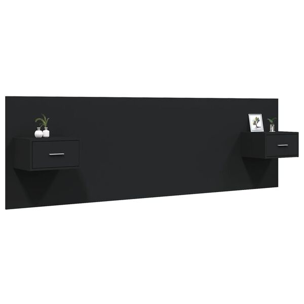 vidaXL Bed Headboard with Cabinets Black Engineered Wood