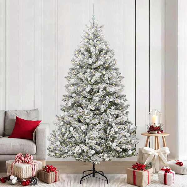vidaXL Artificial Christmas Tree Green and White 240 cm PVC and Metal