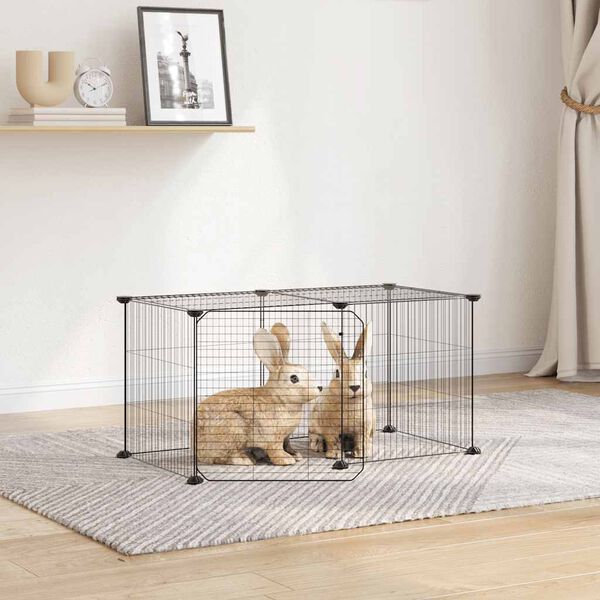 vidaXL 8-Panel Pet Cage with Door Black 35x35 cm Steel