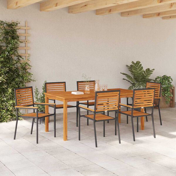 vidaXL Garden Dining Set 7 pcs Black Solid Acacia Wood