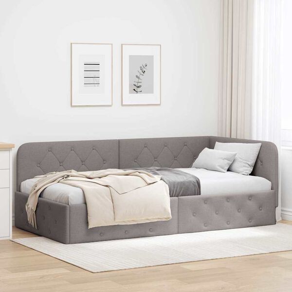 vidaXL Corner Bed Frame with Headboard Taupe 90 x 190 cm Fabric