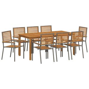 vidaXL Garden Dining Set 9 pcs Grey Solid Acacia Wood