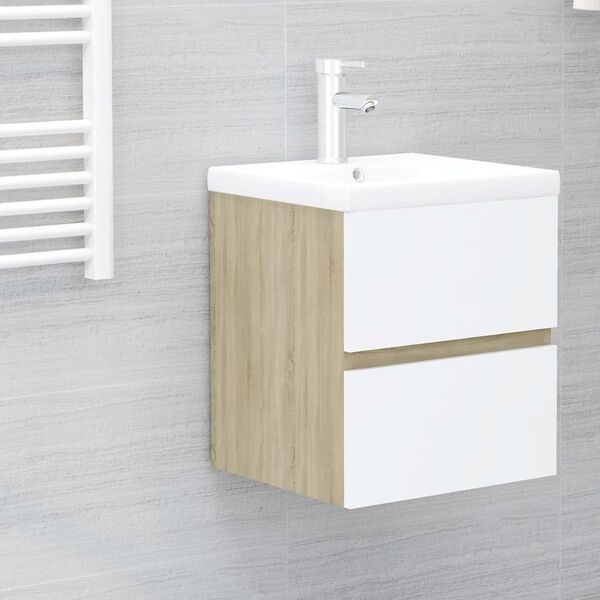 vidaXL Bathroom Furniture Set White and Sonoma Oak Engineered Wood