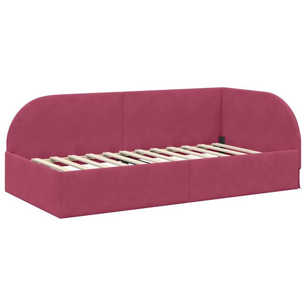 vidaXL Corner Bed Frame with Headboard Wine Red 100 cm x 200 cm Velvet