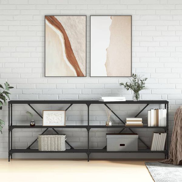 vidaXL Console Table Black 200x30x75 cm Engineered Wood and Iron