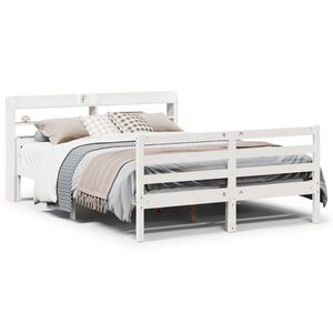 vidaXL Bed Frame with Headboard without Mattress White 135x190 cm