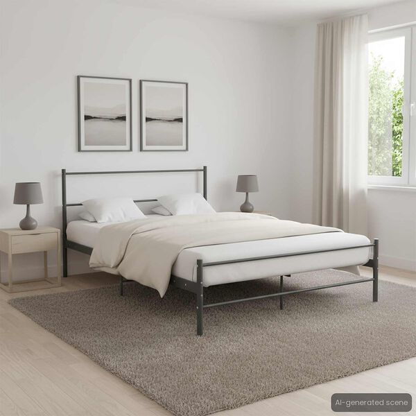 vidaXL Bed Frame with Headboard without Mattress Grey 160x200 cm Metal