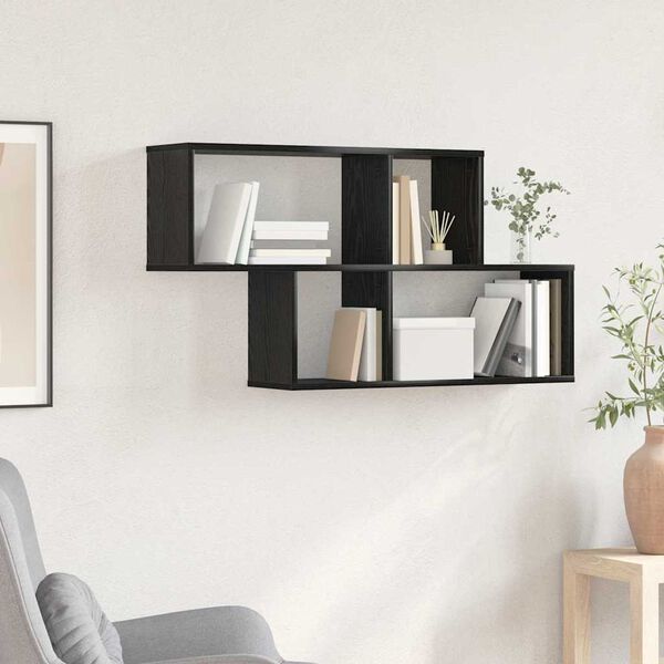 vidaXL Wall Shelf with Shelf Wall-mounted Black Engineered Wood