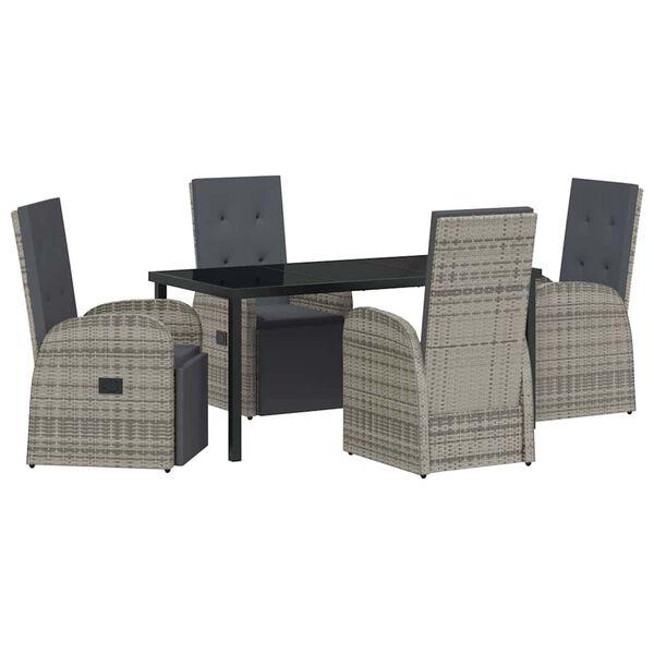 vidaXL Garden Dining Set with Cushion 5 pcs Grey Poly Rattan