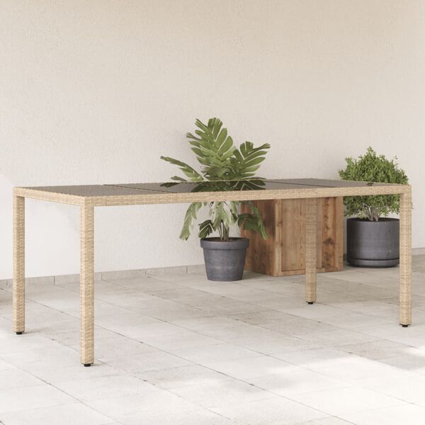 vidaXL Garden Table with Glass Top Beige 190x90x75 cm Poly Rattan