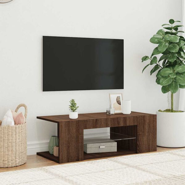 vidaXL TV Cabinet with LED Lights Brown Oak 90x39x30 cm
