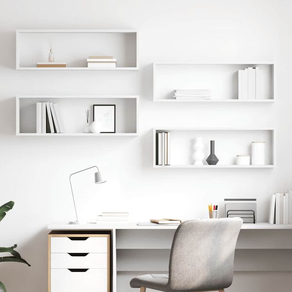 vidaXL Wall Cube Shelf 4 pcs White 80x15x26.5 cm Engineered Wood