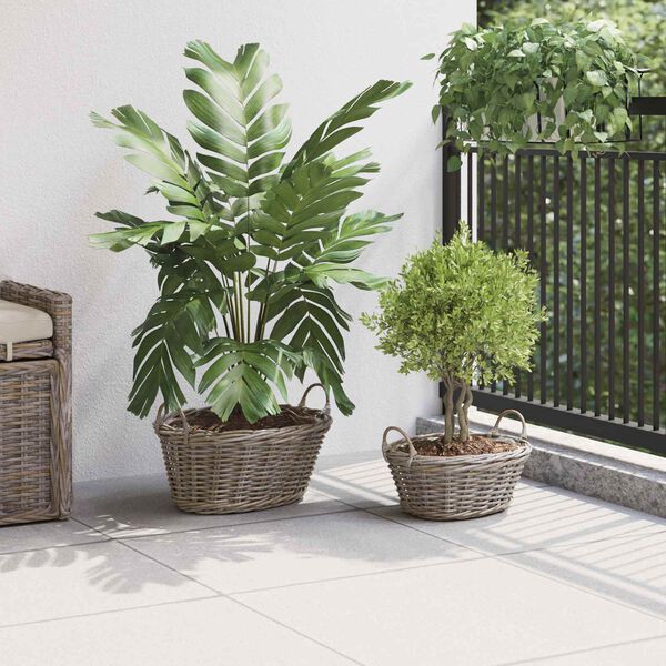 vidaXL Planter Basket with Storage 2 pcs Grey Lacak Rattan